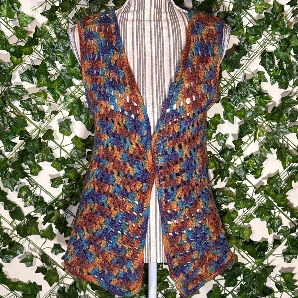 Handmade dusty rainbow multicoloured crochet vest